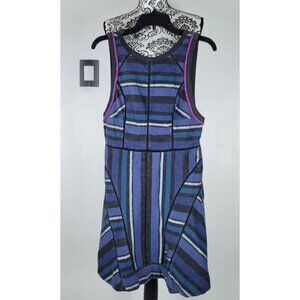Free People New Romantics Blue Striped Beaded Mini Fit & Flare Dress Sz 6